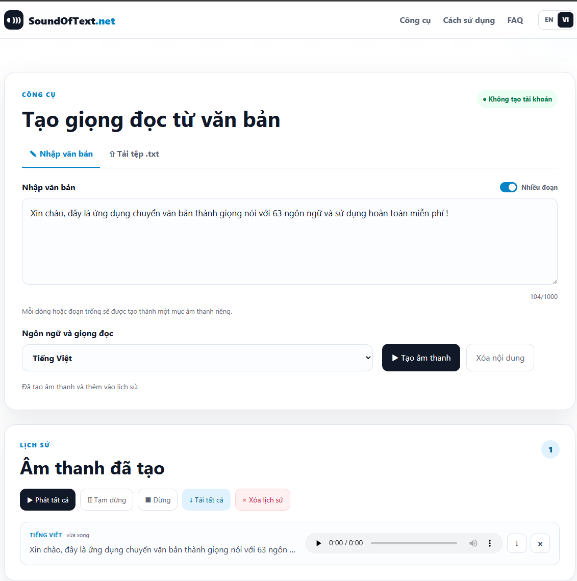Tạo âm thanh sound of text